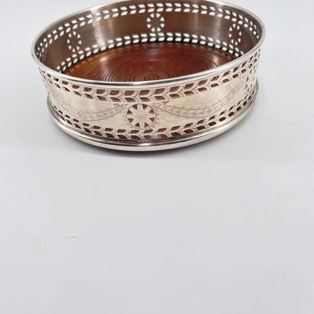 Stieff Silverplate Smithsonian Presidential Wine Coaster Walnut Base Pierced